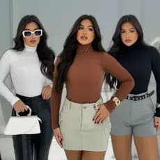 Body Gola Alta Feminino Anarruga Manga Longa Moda Coladinho Blogueira Cacharrel Outono Inverno