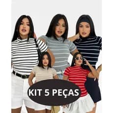 KIT 5 PEÇAS CAMISETA RIBANA CONFORTÁVEL BLUSA BASICA DIA A DIA BLUSINHAS GRINGA CANELADO
