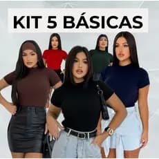 kit 5 Blusa Básica Ribana Canelado Lisas Premium Casual Moda Gringa Basico Camiseta T-Shirt dia adia