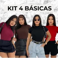 kit 4 Blusa Básica Ribana Canelado Lisas Premium Casual Moda Gringa Basico Camiseta T-Shirt Trabalho