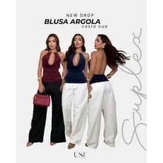 Blusa Feminina Argola Colar Decote V Costas Nua Suplex Premium Estilosa Elegante gola boba Top