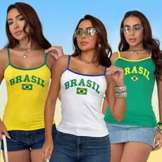 Blusa Alça Fina Brasil Core Essencial Básica dia a dia Regatinha Alçinha