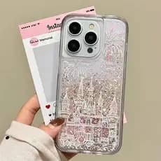 Sparkling Princess Castle Flowing Sand Sparkling Case Celular Capinha Capa Para IPhone 17 16 15 14 13 12 11 Pro Max Plus