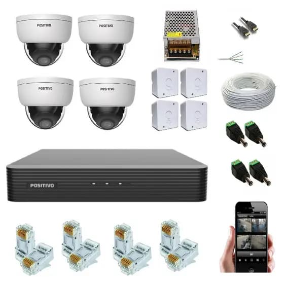 Kit CFTV gravador NVR em rede IP 4 câmeras Full Color + cabo + HD + Fonte + Acesso remoto