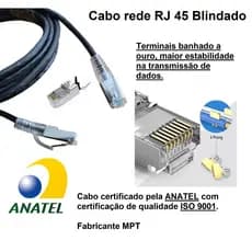 Cabo de rede LAN Ethernet RJ45 blindado 5m 10m 15m 20m 30m  ANATEL iso 9001