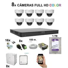 KIT NVR CFTV 8 CÂMERAS IP Full HD Color + HD 1TB + fonte + cabo + conexões +  acesso remoto