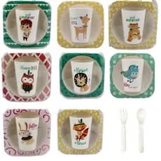 Kit Conjunto Refeição Para Infantil 4 Peças Colher + Garfo + Tigela + Copo