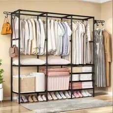Guarda Roupa Arara Portátil Multifuncional Desmontável Organizador de Aço  2 ou 3 compartimentos