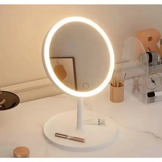 Espelho Maquiagem De Mesa Com Cabo Usb E Ring Light Led