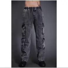 Calça Jeans Cargo Masculina Cinza Lavado ‧ Bolsos Laterais ‧ Estilo Streetwear Urbano