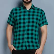 Camisa Social Estampada xadrez Masculina manga curta