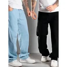 KIT 2 CHEN  CALÇAS BAGGY BALÃO BOCA RETA LARGA JEANS!! MASCULINO GRANDE  ESTILO STREETWEAR URBANO 36-48