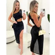 vestido paetê manga nula, brilhos, festa, natal, ano novo, réveillon