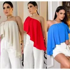 Blusa Gabriela Um Ombro So Gringa com top por baixo asimetrica Sofisticada