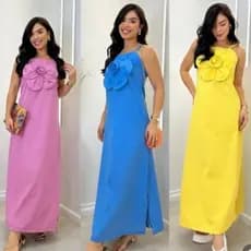 Vestido longo feminino flor no busto tendência verão elegante sofisticado