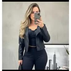 JAQUETA DE COURO FEMININA CON ZIPER INVERNO ELEGANTE  EMVIO INMEDIATO