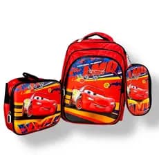 Kit Mochila Escolar Infantil Carros Kit mochila grande Costas Lancheira Térmica e Estojo 3D