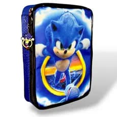 ESTOJO BOX SONIC 100 PENS ESTOJO SONIC 3 ORGANIZADOR ESCOLAR INFANTIL MENINO