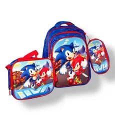 Kit Mochila Escolar Infantil Sonic Kit mochila grande Costas Lancheira Térmica e Estojo 3D