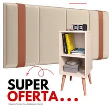 Kit Casal 1 Mesa de Cacebeira e 1 Cabeceira 1.40 Casal Mozão Quarto Bege com OFFWhite