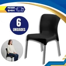 Kit Cadeiras Pés Alumínio Ergonômica Preta Secline Injeplastec Cozinha Jantar Sala Escritório