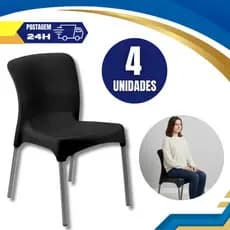 Cadeiras Pés Alumínio Preta Ergonômica Secline Injeplastec Cozinha Jantar Sala Escritório