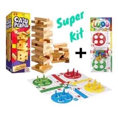 KIT Jogo Caiu Perdeu Torre Maluca De Equilíbrio e Jogo De Tabuleiro Ludo Divertida Coordenação pais e filhos