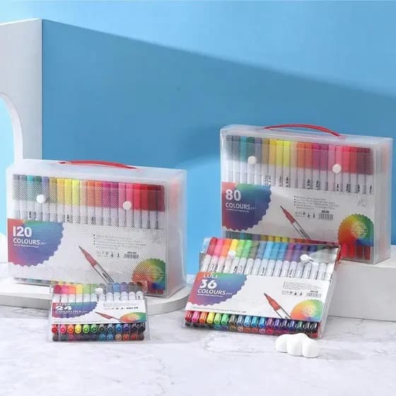 Kit12/ 24/36/48Canetas 2 em 1 Brush Lettering e Ponta Fina Dual Pen Canetinha Colorir Desenho