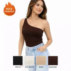 Top Um Ombro Feminino Suplex Premium Forrado Embutido Não Transparente Cropped Elegante