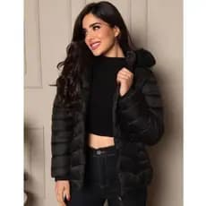 Jaqueta Feminina Bobojaco Forrada  Nylon Moda Fashion Com Capuz Removivel