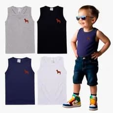 Kit de 3 Regatas Lisas Menino Tamanho 1 2 3 4 6 8