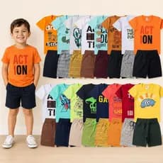 Kit 4 Peças de Roupas Infantil Menino- 2 Camisetas + 2 Bermudas - Kit 2 Conjuntos de Roupa Verão Masculino