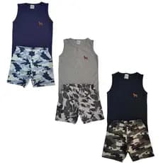 Kit 3 Conjuntos Masculino Menino Infantil Regatas E Bermudas Camuflado