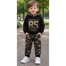 Conjunto moletom camuflado com capuz masculino infantil menino Tamanhos 1 2 3 4 6 8