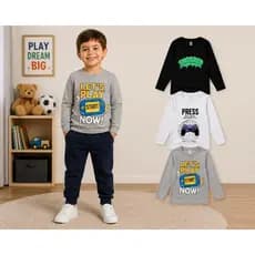 KIT 3 CAMISAS MEIA ESTAÇÃO MANGA LONGA ESTAMPAS DIVERTIDAS MEIA MALHA  MASCULINO INFANTIL  TAMANHO 1 2 3 4 6 8