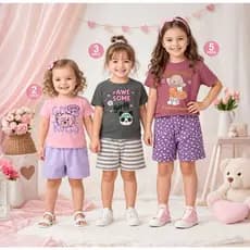 Kit 2/4/6/8/10 peças de roupas feminino infantil menina são  camisas e bermudas camisa com estampa e shorts moletinho