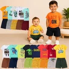 Kit Sortido 8 Peças de Roupas Infantil Menino- 4 Camisetas + 4 Bermudas - Kit 4 Conjuntos de Roupa Verão Masculino