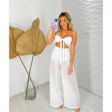 Calça de Tulle Pantalona Com Forro Canelado Ano Novo Natal Reiveion Moda Feminina Moda Praia Verão Carnaval 2025
