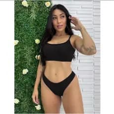 Conjunto  Biquíni Asa Denta Top de Alcinha Forrado com Bojo removivel+Calcinha Fio Ribana Canelada Forrada Praia Piscina