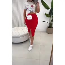 Saia Mide Fenda Frontal ou Lateral Lapis Secretaria Tubinho Moda Feminina Evangélica  Elástico Na Cintura Natal Ano novo