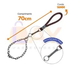 Guia Enforcador Elo Corrente c/ Amortecedor Mola Passeio Pet Médio e Grande Porte Cães Cachorro*70cm