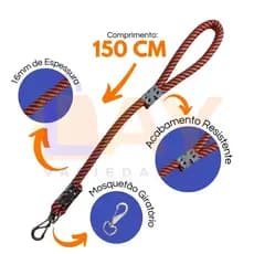 Guia Tradicional Reforçada Corda Grossa 16mm x 150cmPasseio Pet Cães Cachorros *1 UNID
