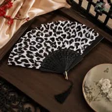 Ventilador Dobrável JOPNE , Decorativo Com Estampa De Leopardo Borla De Dança Portátil , Temporada De Verão