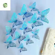 KIDST 12 Unidades/Conjunto Decoração De Parede De Borboleta 3D , Adesivo Oca Colorida DIY , Papel