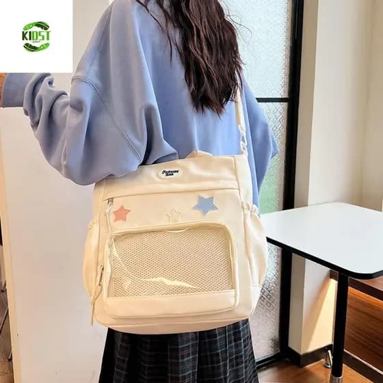 KIDST Star Itabag , JK Badge Display Bolsa Tote Japonesa , Moda Nylon Sólido Cor Grande Capacidade Estudantil Senhoras
