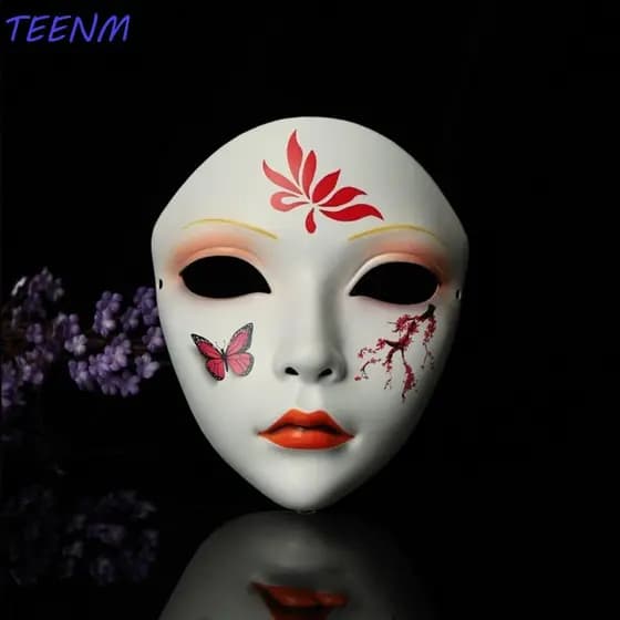 TEENM Cosplay Máscara De Gueixa , Rosto Cheio Flor Hanfu , Engraçado Vestir-Se Assustador Japonesa Brinquedo Mostrar