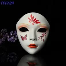 TEENM Cosplay Máscara De Gueixa , Rosto Cheio Flor Hanfu , Engraçado Vestir-Se Assustador Japonesa Brinquedo Mostrar
