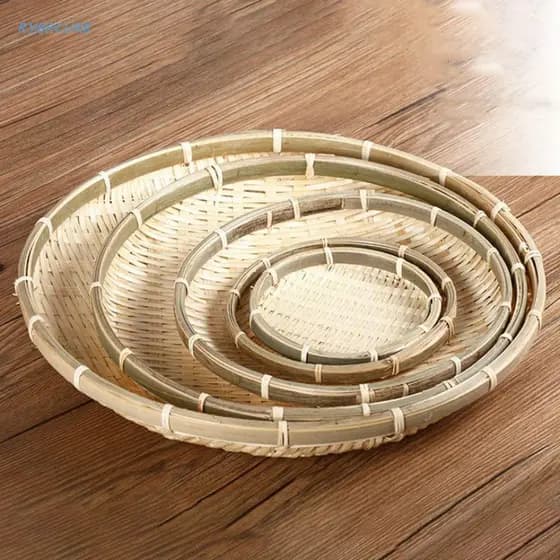 RYBACURE Peneira Jangada De Bambu Natural Cozinha Armazenamento Vime Tecido Artesanal Decorativa Pá Redonda