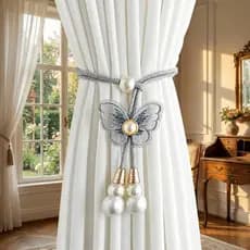 2 Peças De Amarração De Cortina De Borboleta , Fivela Pérola Ajustável De Artificial , Decorativa