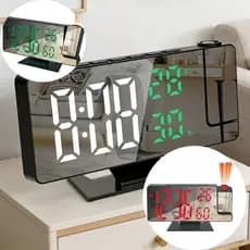 Relógio De Projeção De Espelho GRRDELOX , Despertador Giratório Com Display De Umidade E Temperatura , Multifuncional